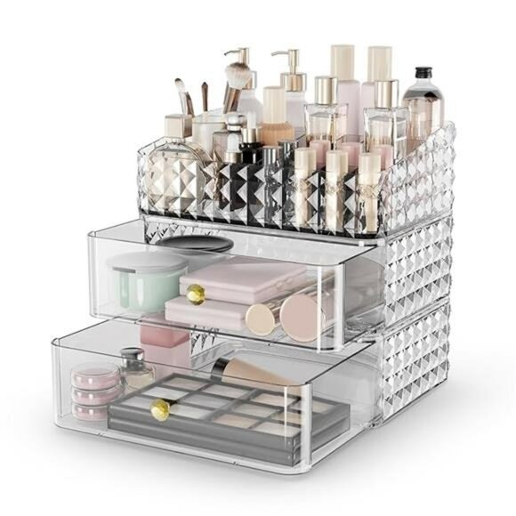Clear stackable makeup organizer with drawers tray vanity storage case - Picture 7 of 7